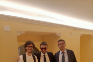 Francesco Sciatti (al centro), il Professore Paolo Tamburrano - Macchine a Fluido e Sistemi Energetici (a destra) e il Professore Elia Distaso - Sistemi Energetici (a sinistra)